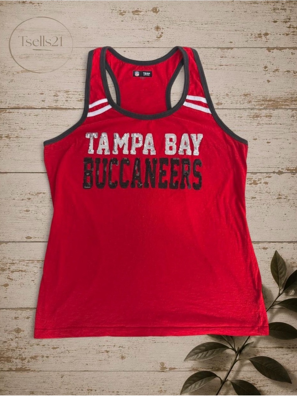 NFL New Era Tampa Bay Buccaneers Red Cotton Sequin Tank Top - Size L